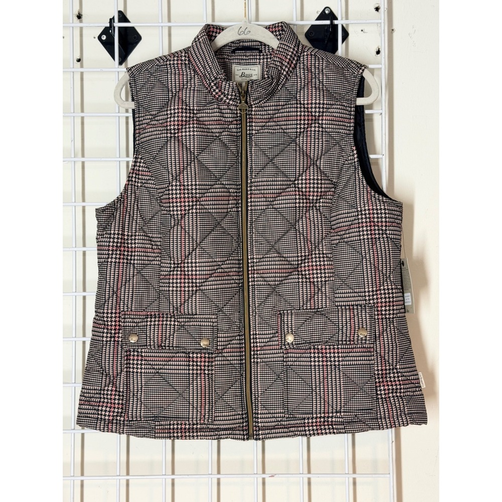 GH Bass Women Quilted Vest Glen Plaid G4MQH837 Brown Red Large NWT